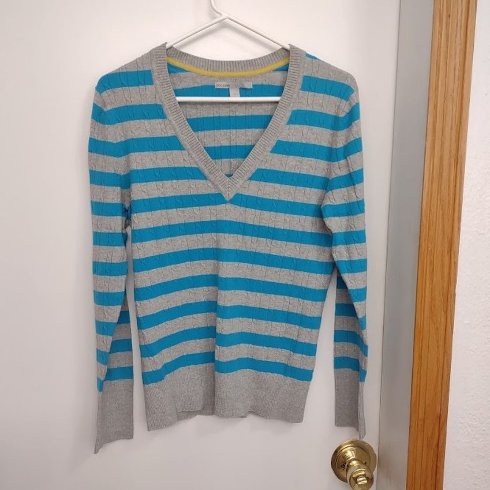 Old Navy Grey and Blue Striped Sweater